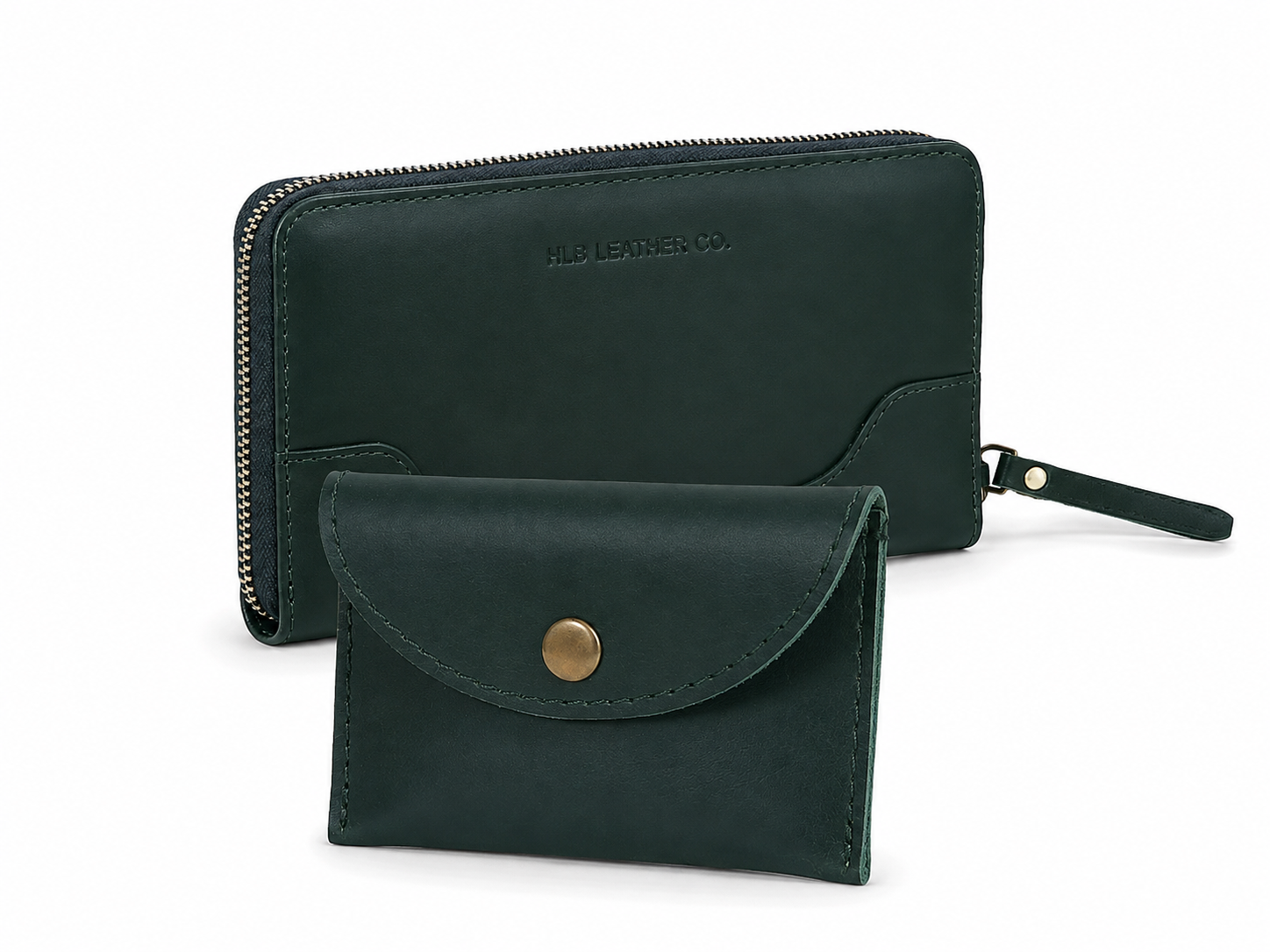 Green Full-Grain Leather Wallet & Coin Purse Set – Card, Cash & Coin Organizer