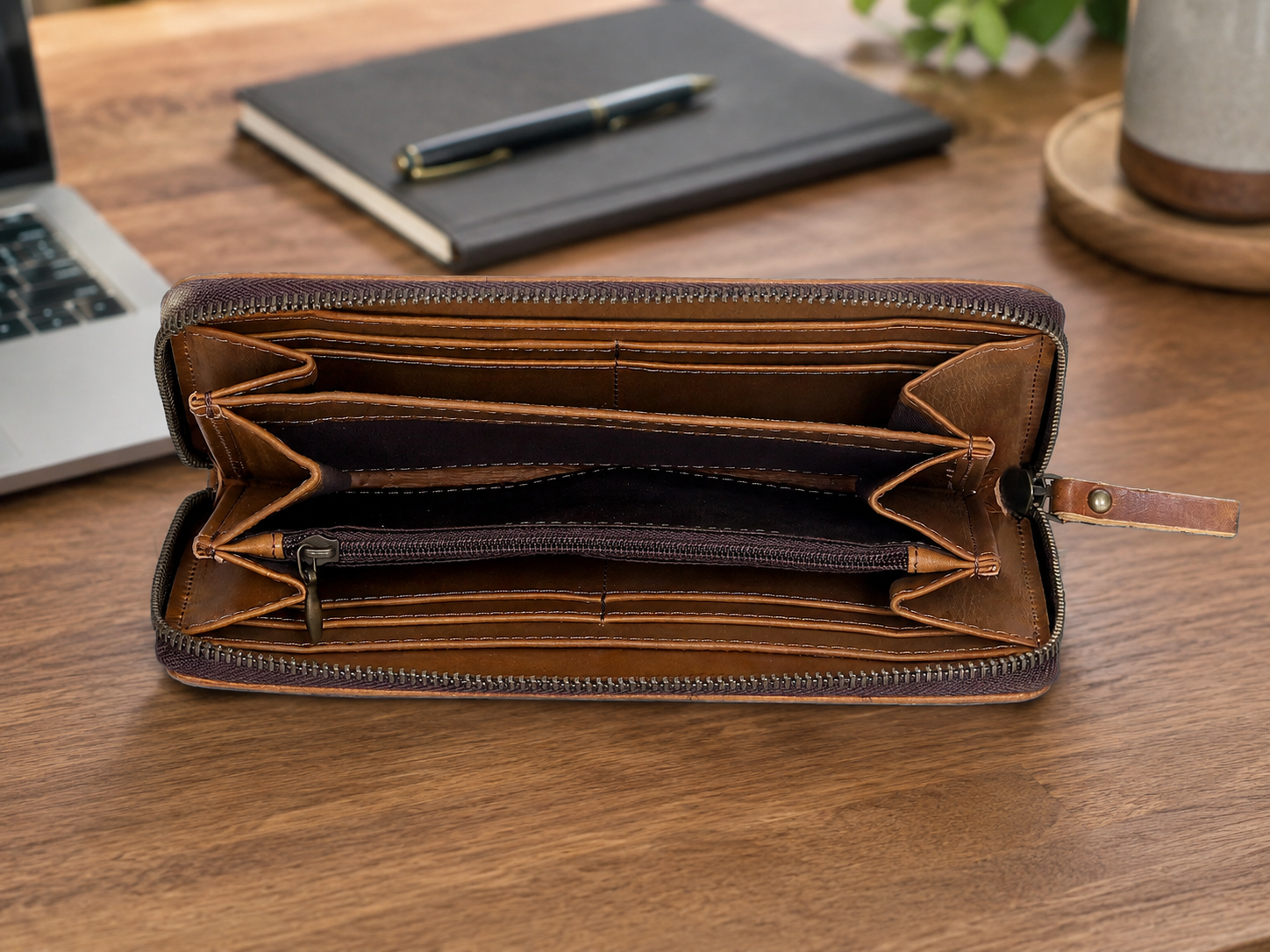 Seine Tan Full-Grain Leather Wallet – Card, Cash & Coin Organizer