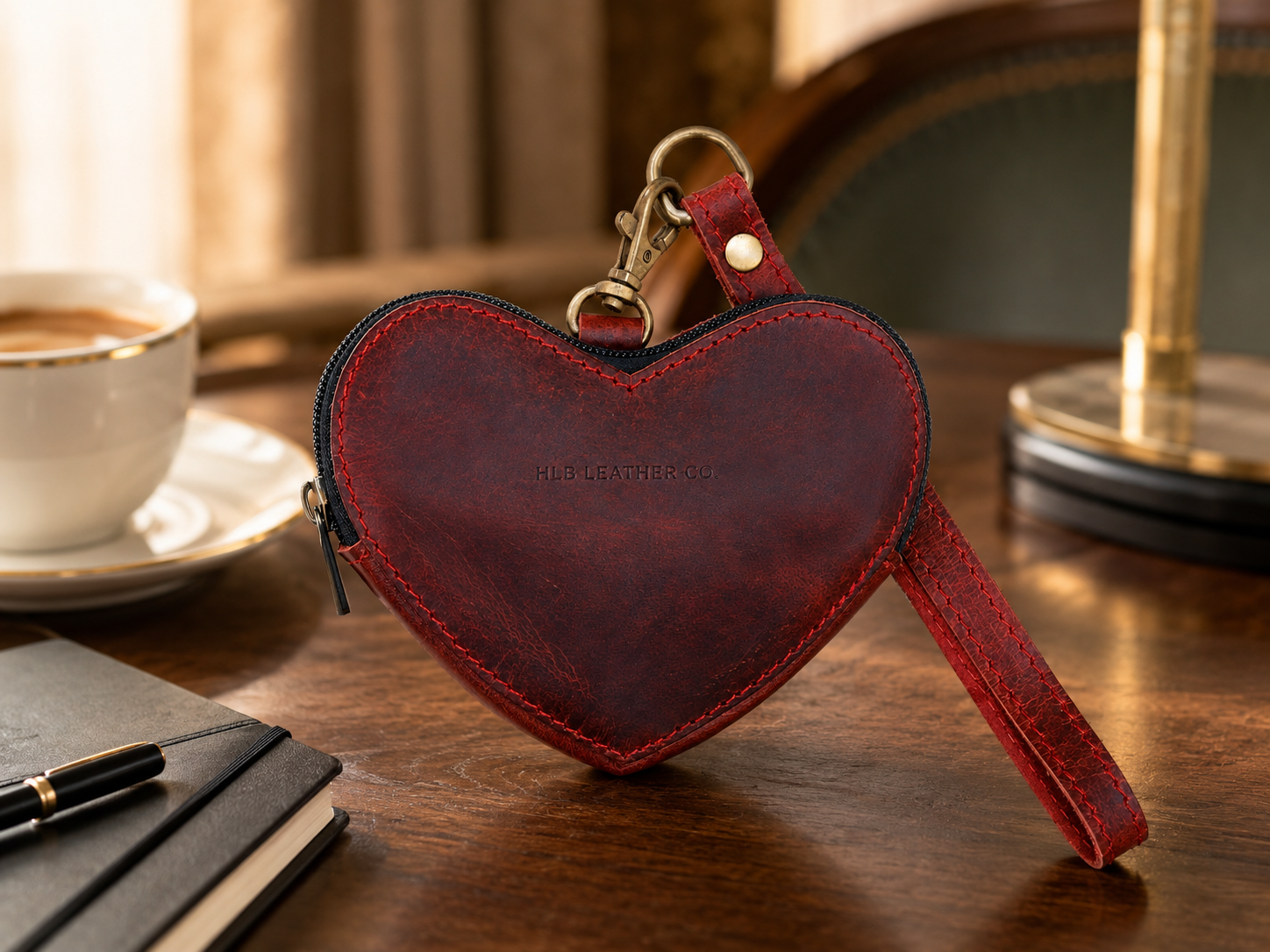 Full-Grain Buffalo Leather Heart Wristlet – Compact Everyday Clutch