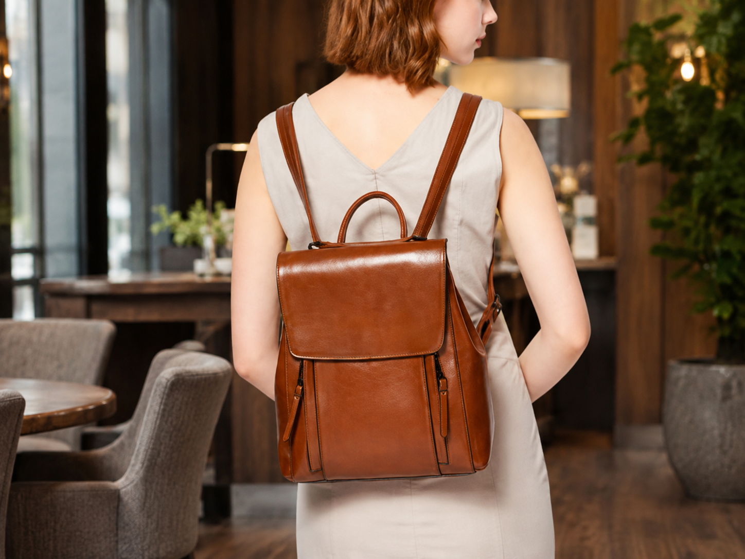 Top Grain Leather Backpack For Women, Female Leather Designer Backpack, Stylish School Backpack Shoulder Bags