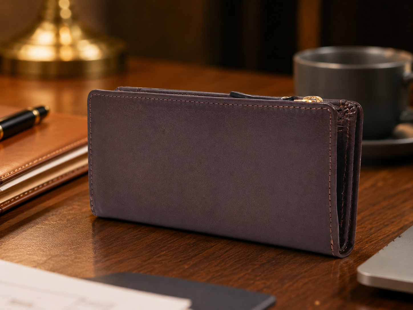 Women's Full-Grain Leather Long Wallet – RFID Card Organizer & Zipper Coin Pocke