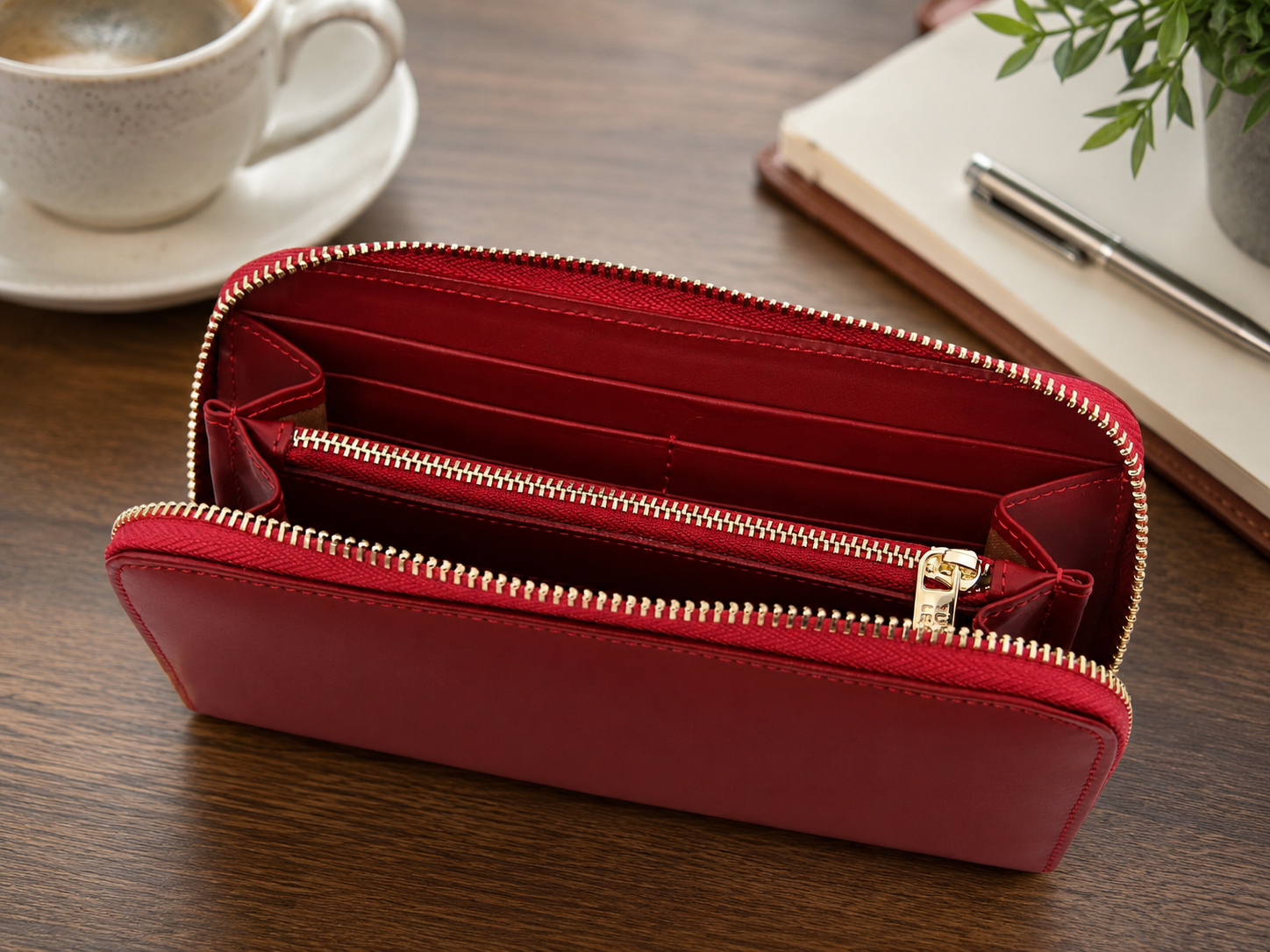 Venere Smooth Italian Leather Zip Wallet – Multi-Compartment Card & Cash Organizer