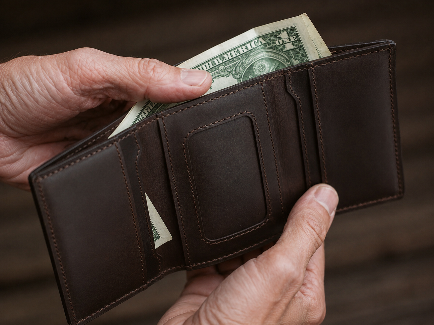 Roosevelt Dark Briar Leather Trifold Wallet – Bison Style Card & ID Wallet