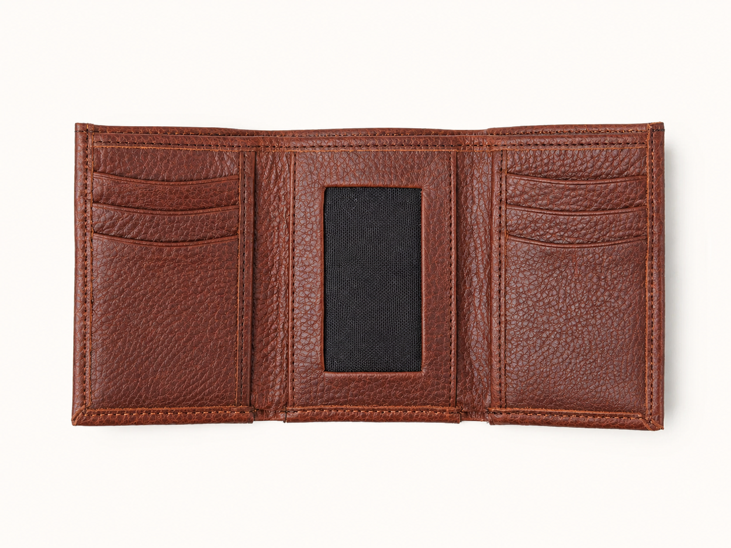 Ryder Brown Bison Leather Trifold Wallet – ID Window & Card Organizer