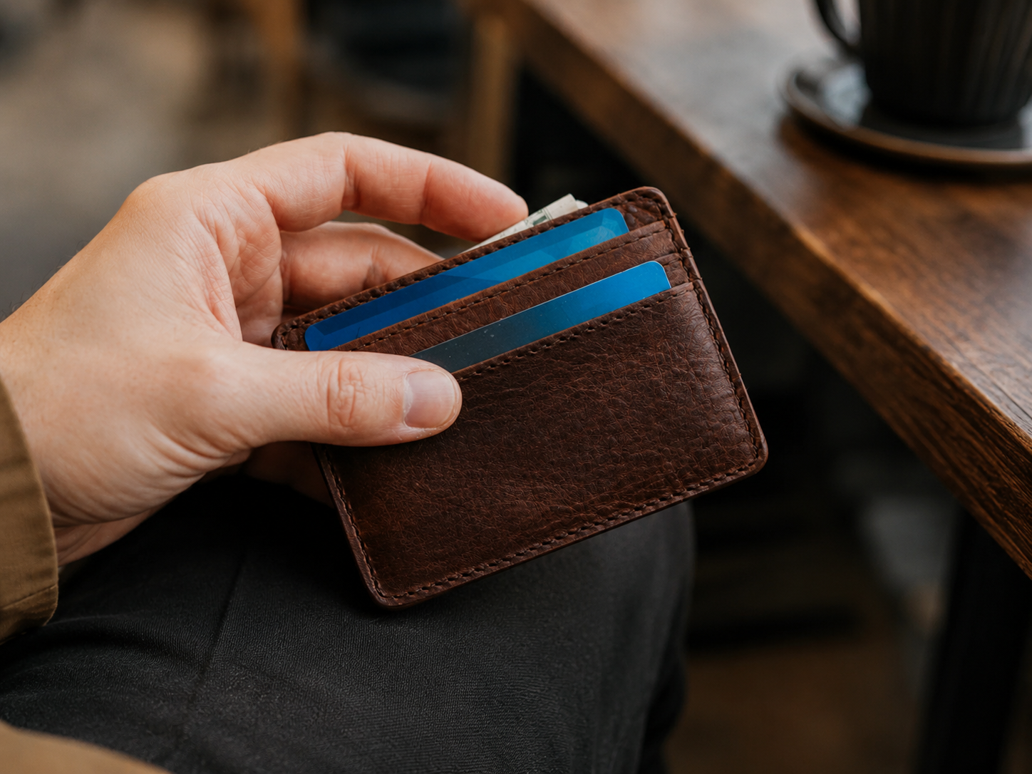 Ryder Brown Bison Leather Slim ID Wallet – Minimal Front Pocket Card Holder