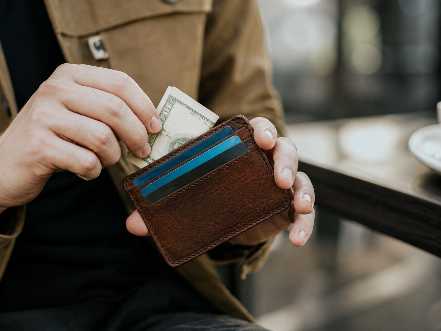Ryder Brown Bison Leather Slim ID Wallet – Minimal Front Pocket Card Holder