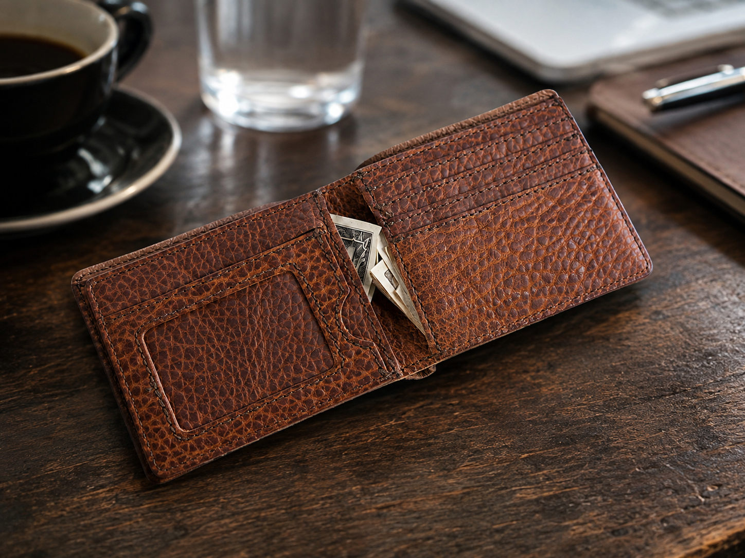 Ryder Brown Bison Leather Billfold Wallet – Classic Card & ID Organizer