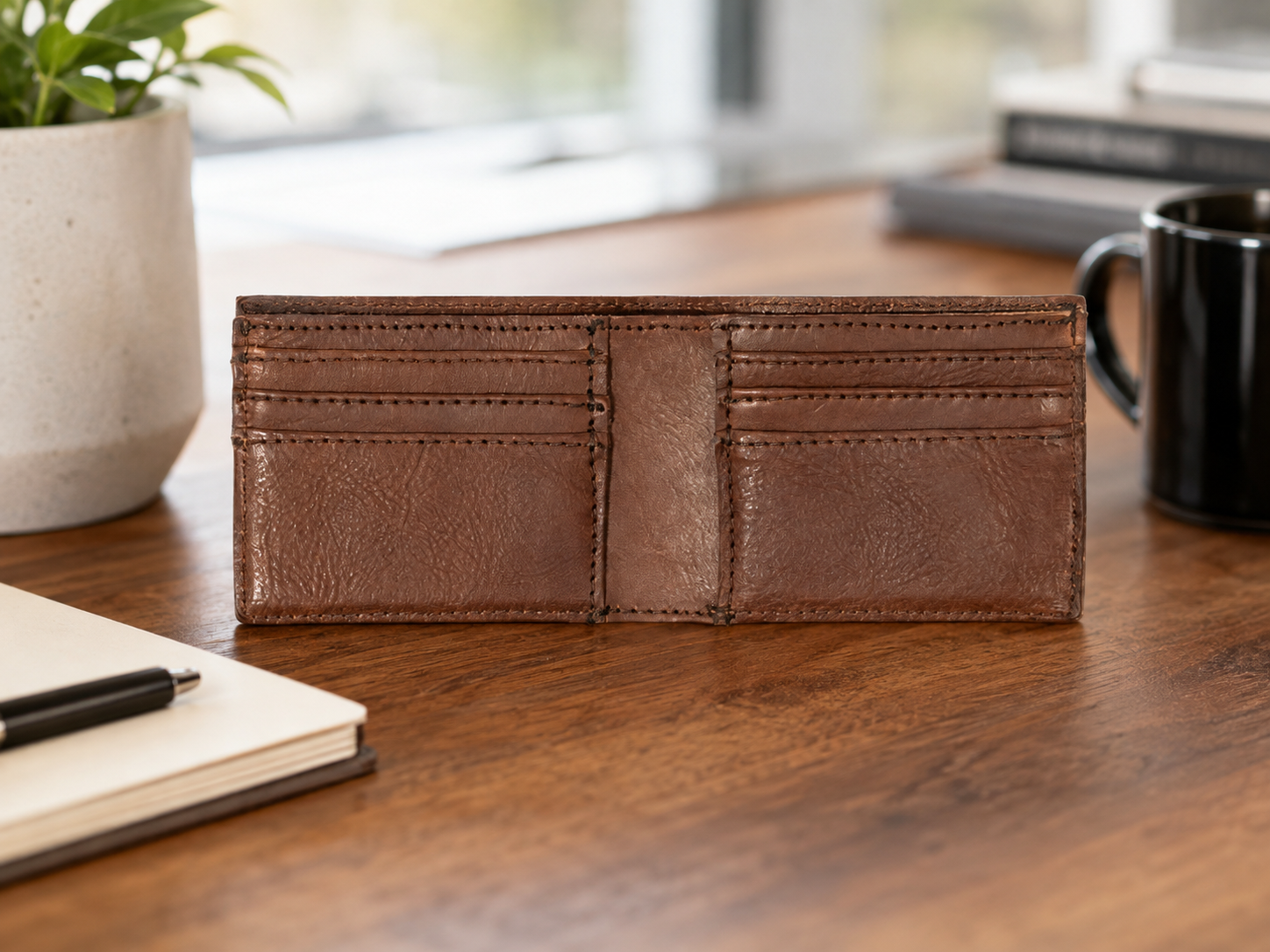 Dakota Chestnut Brown Leather Bifold Wallet – Slim Card & Cash Organizer