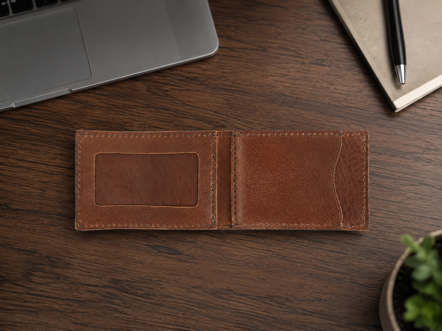 Dakota Chestnut Leather Money Clip Wallet – Slim Magnetic Bifold