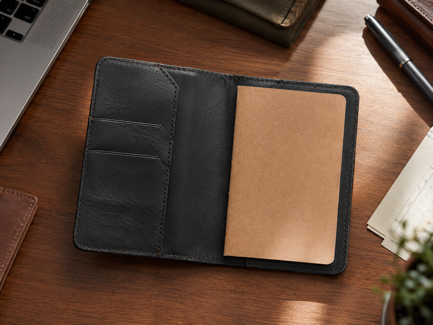 Jefferson Black Leather Passport Wallet – Travel Card & Document Organizer