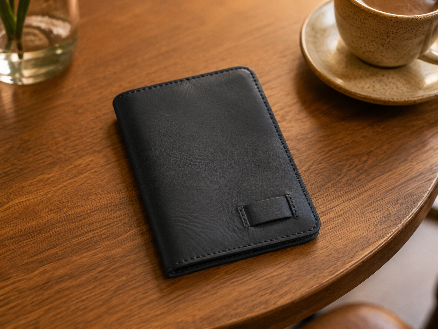 Jefferson Black Leather Passport Wallet – Travel Card & Document Organizer