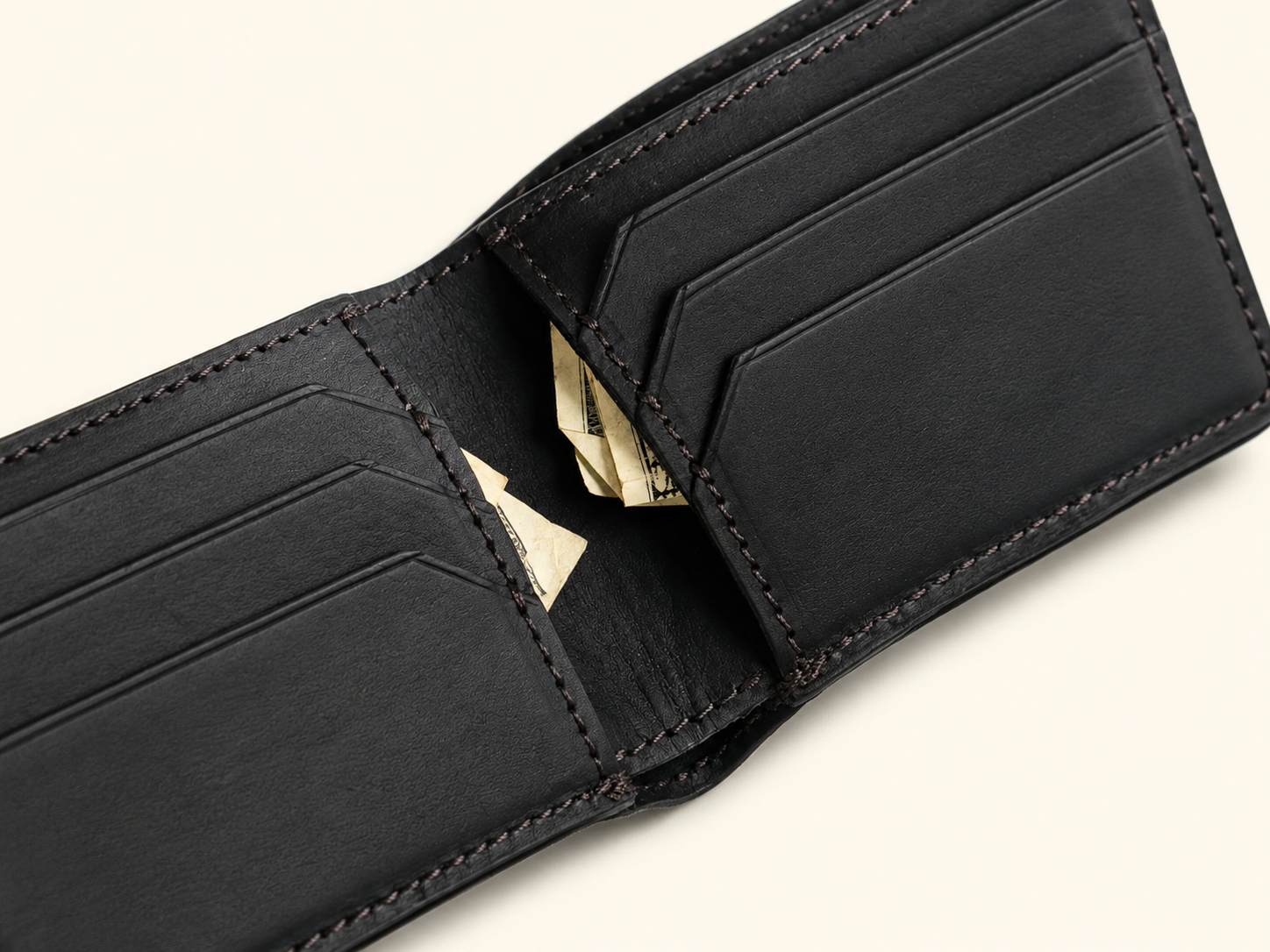 Jefferson Black Leather Bifold Wallet – Classic Card, Cash & ID Organizer