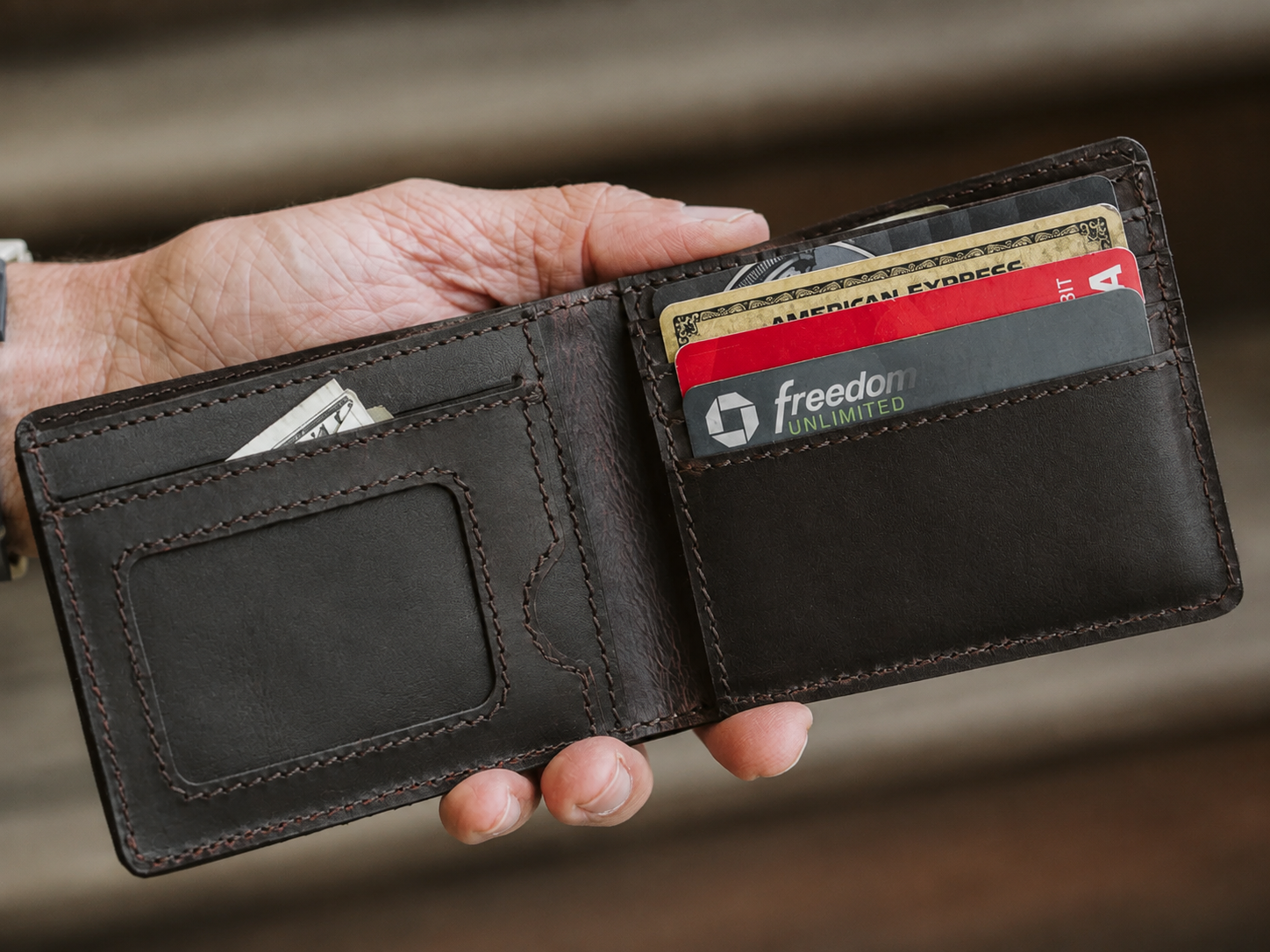 Roosevelt Dark Oak Leather Billfold Wallet – Classic Card & ID Organizer