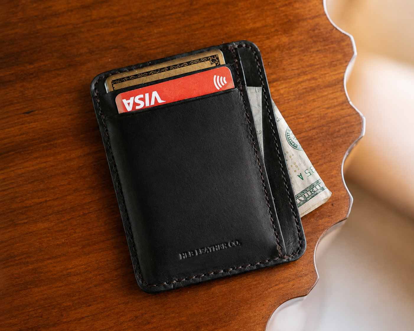 Jefferson Black Leather Slim ID Wallet – Minimal Front Pocket Card Holder