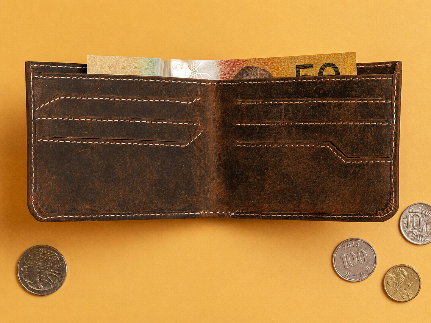 Darro Slim Full-Grain Leather Bifold Wallet – Minimal Card & Cash Holder