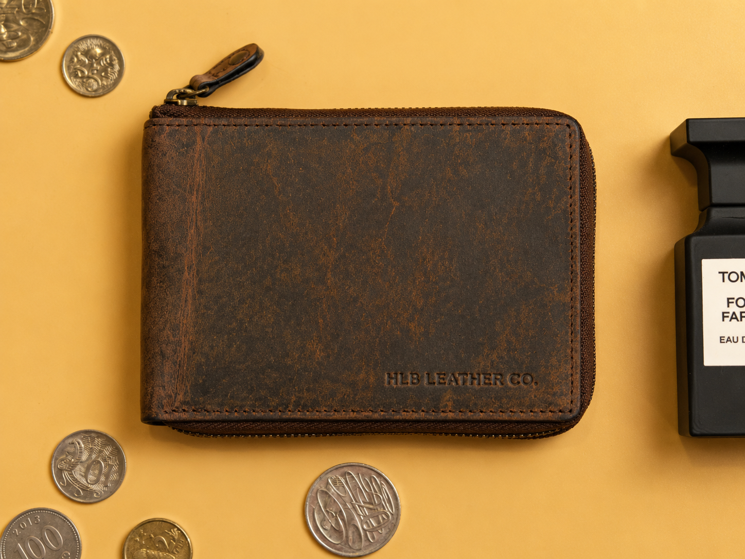 Urban Full-Grain Leather Zipper Wallet – Compact Card, Coin & ID Organizer