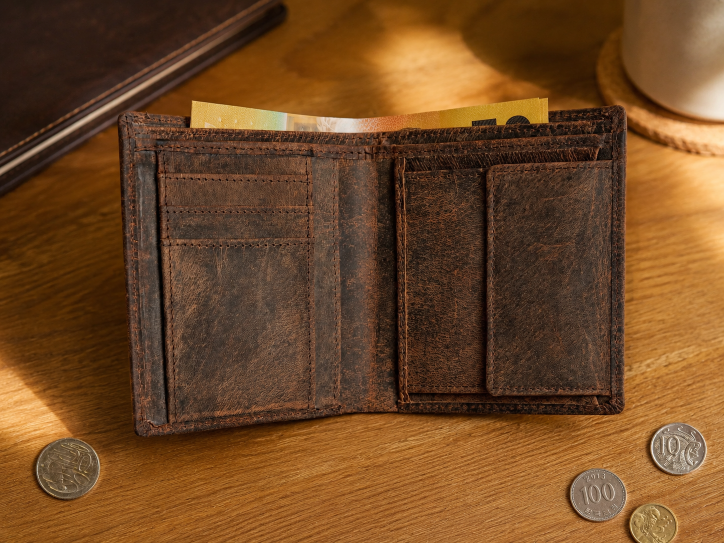 Mario Full-Grain Leather Bifold Wallet – 10-Card ID & Cash Organizer