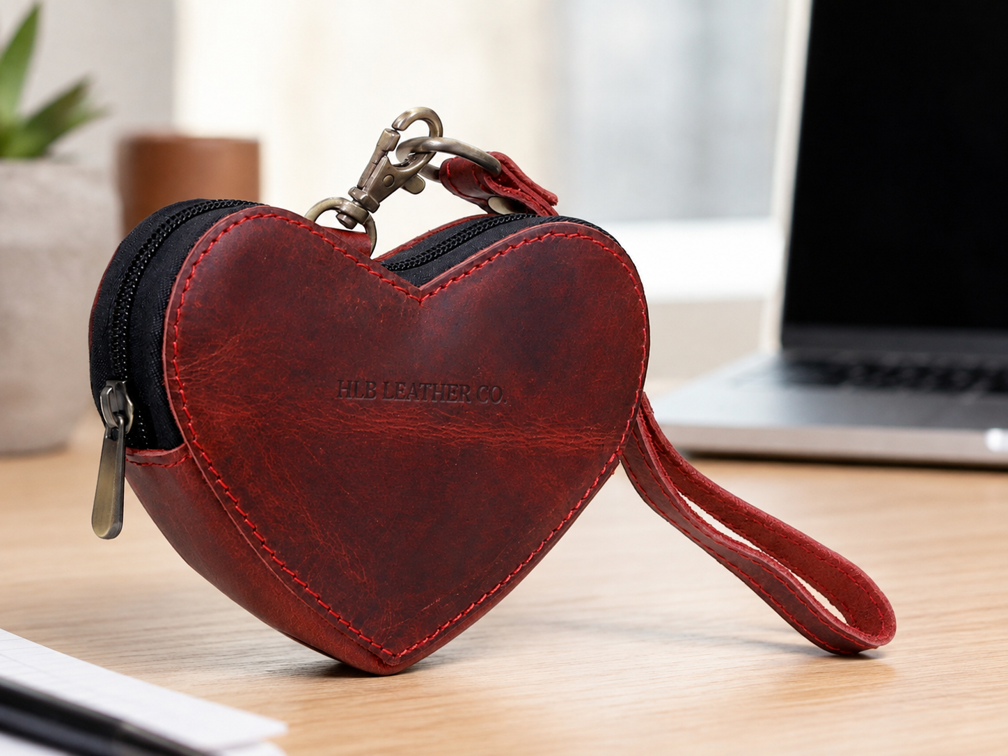 Brown Genuine Leather Heart Wristlet – Mini Clutch Purse