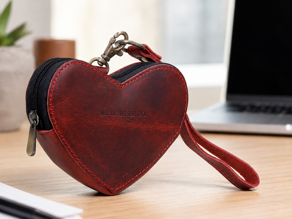 Brown Genuine Leather Heart Wristlet – Mini Clutch Purse