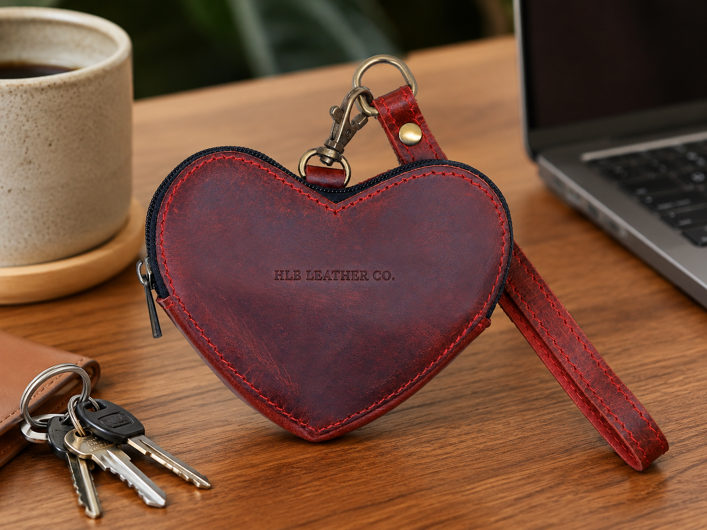 Brown Genuine Leather Heart Wristlet – Mini Clutch Purse