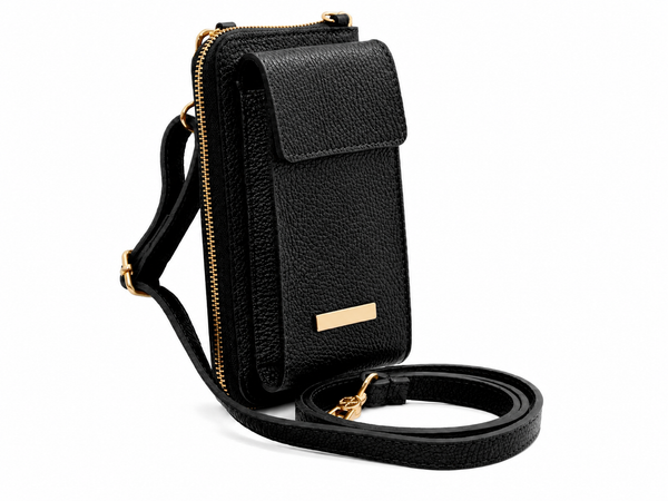 Anduze Hammered Leather Crossbody Wallet – Detachable Strap Card & Coin Organizer