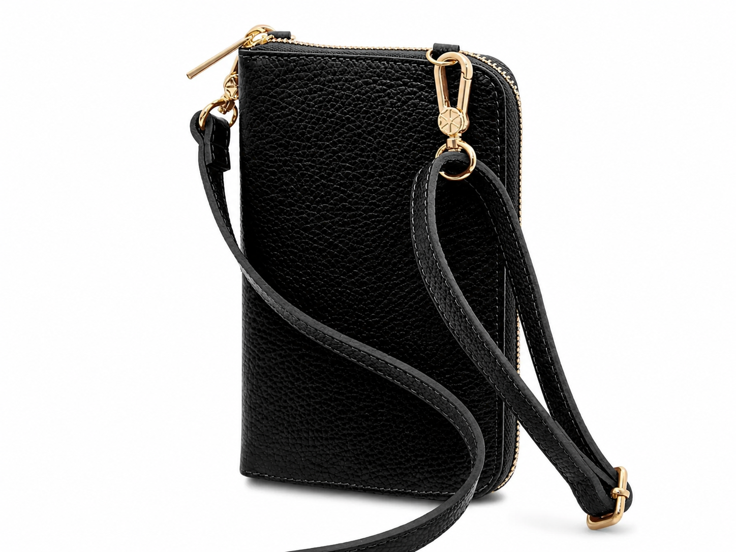 Anduze Hammered Leather Crossbody Wallet – Detachable Strap Card & Coin Organizer