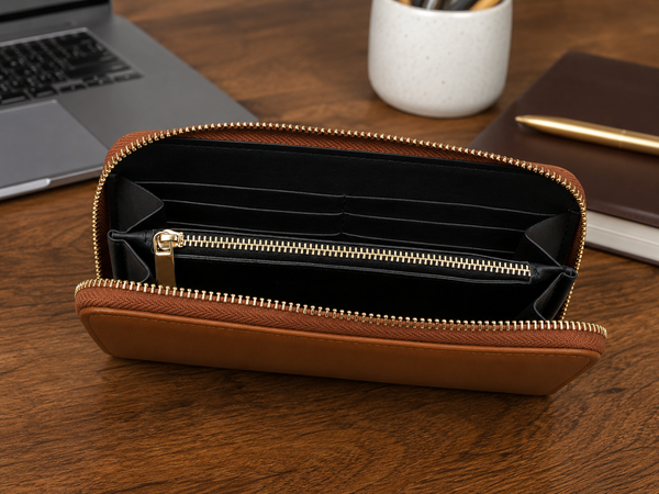 Ilizia Smooth Leather Zip Wallet – 8-Card, Coin & Cash Organizer