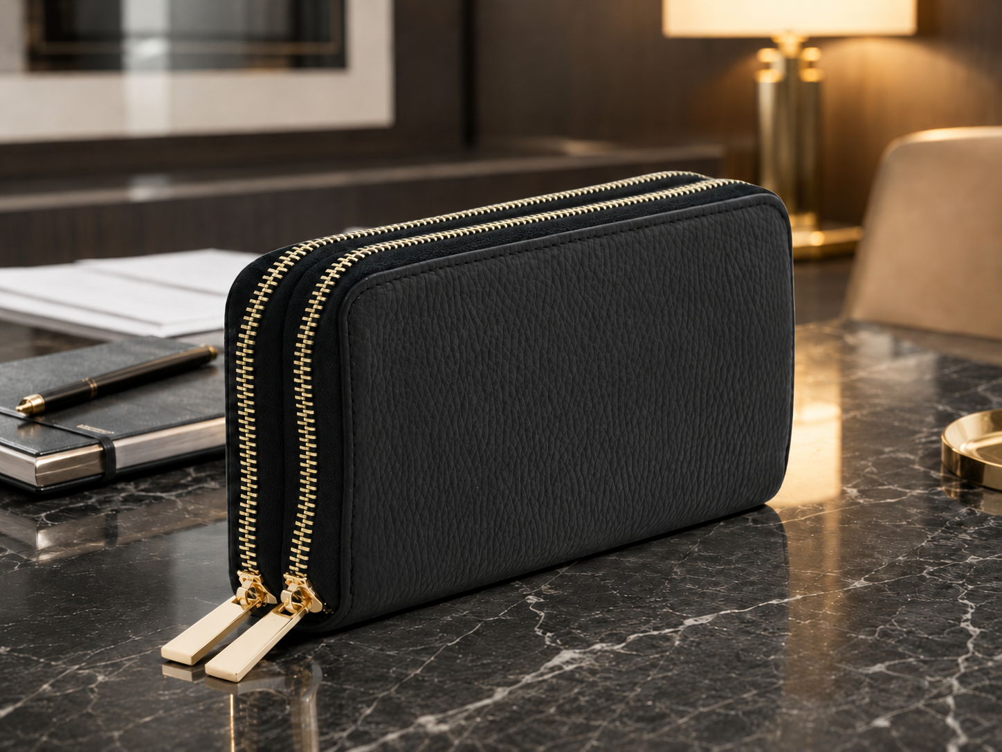 Mira Hammered Leather Zip Wallet – 8-Card, Coin & Cash Organizer