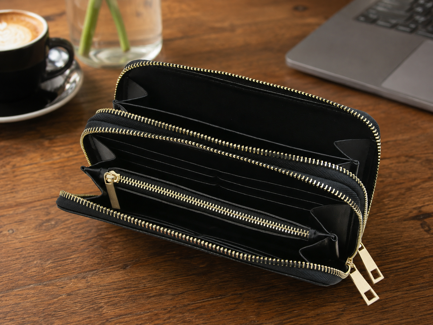 Mira Hammered Leather Zip Wallet – 8-Card, Coin & Cash Organizer