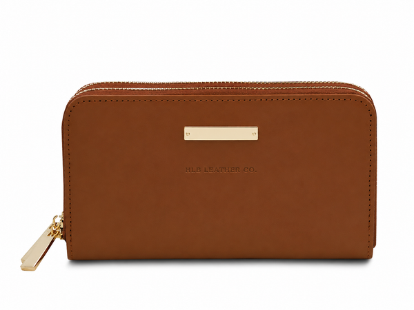Gaia Smooth Leather Double Zip Wallet – 8-Card, Coin & Cash Organizer