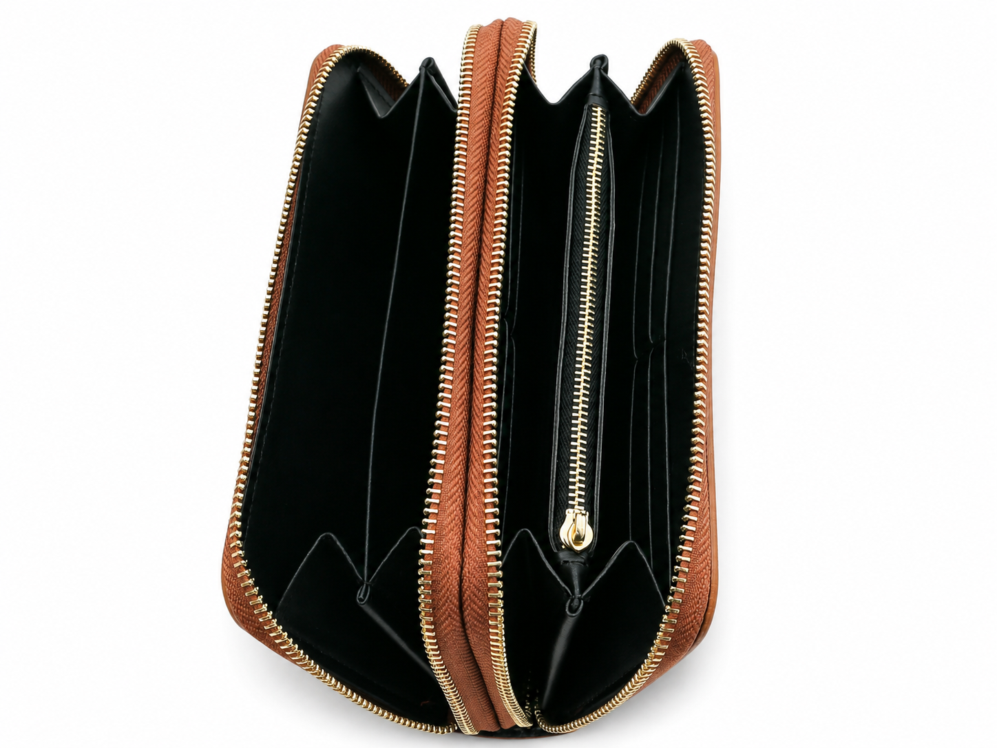 Gaia Smooth Leather Double Zip Wallet – 8-Card, Coin & Cash Organizer
