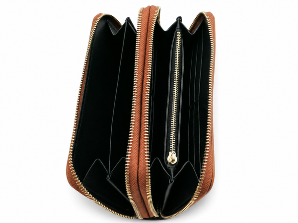 Gaia Smooth Leather Double Zip Wallet – 8-Card, Coin & Cash Organizer