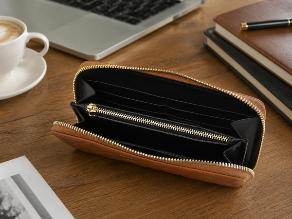 Penelope Soft Full-Grain Leather Zip Wallet – 8-Card, Coin & Cash Organizer