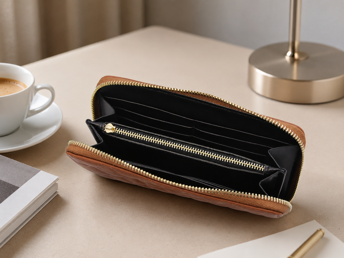 Penelope Soft Full-Grain Leather Zip Wallet – 8-Card, Coin & Cash Organizer