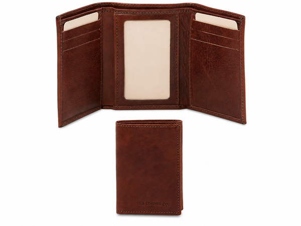 Trua Full-Grain Leather Vertical Trifold Wallet – Card, ID & Cash Organizer