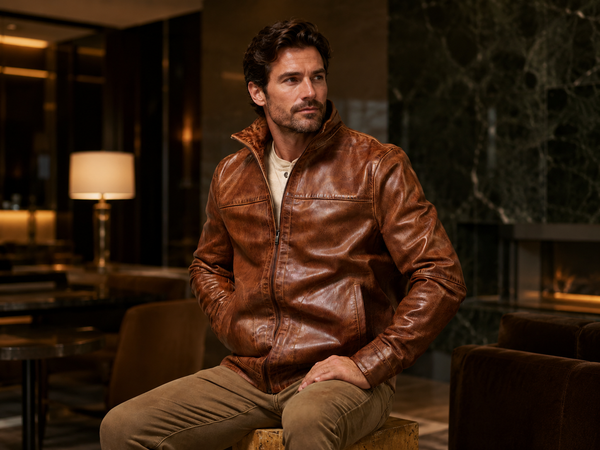 Premium Lightweight Leather Jacket for Men – Copperwood Brown