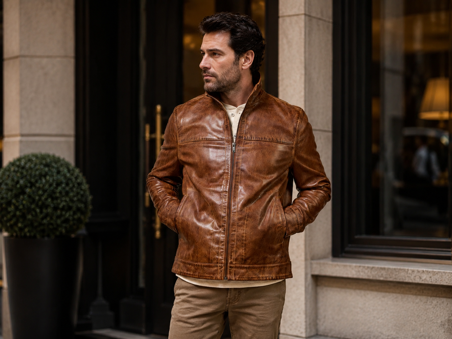 Premium Lightweight Leather Jacket for Men – Copperwood Brown