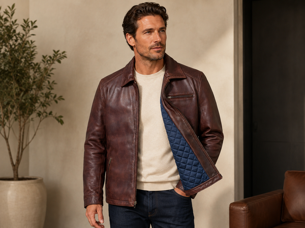 Men’s Full-Grain Lambskin Leather Driving Jacket – Mahogany Brown