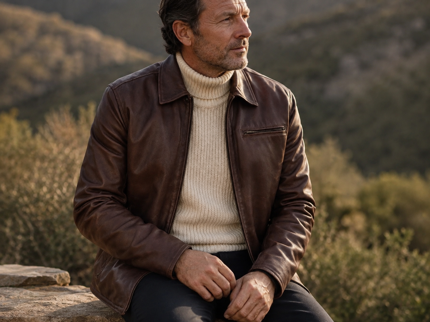 Men’s Full-Grain Lambskin Leather Driving Jacket – Mahogany Brown