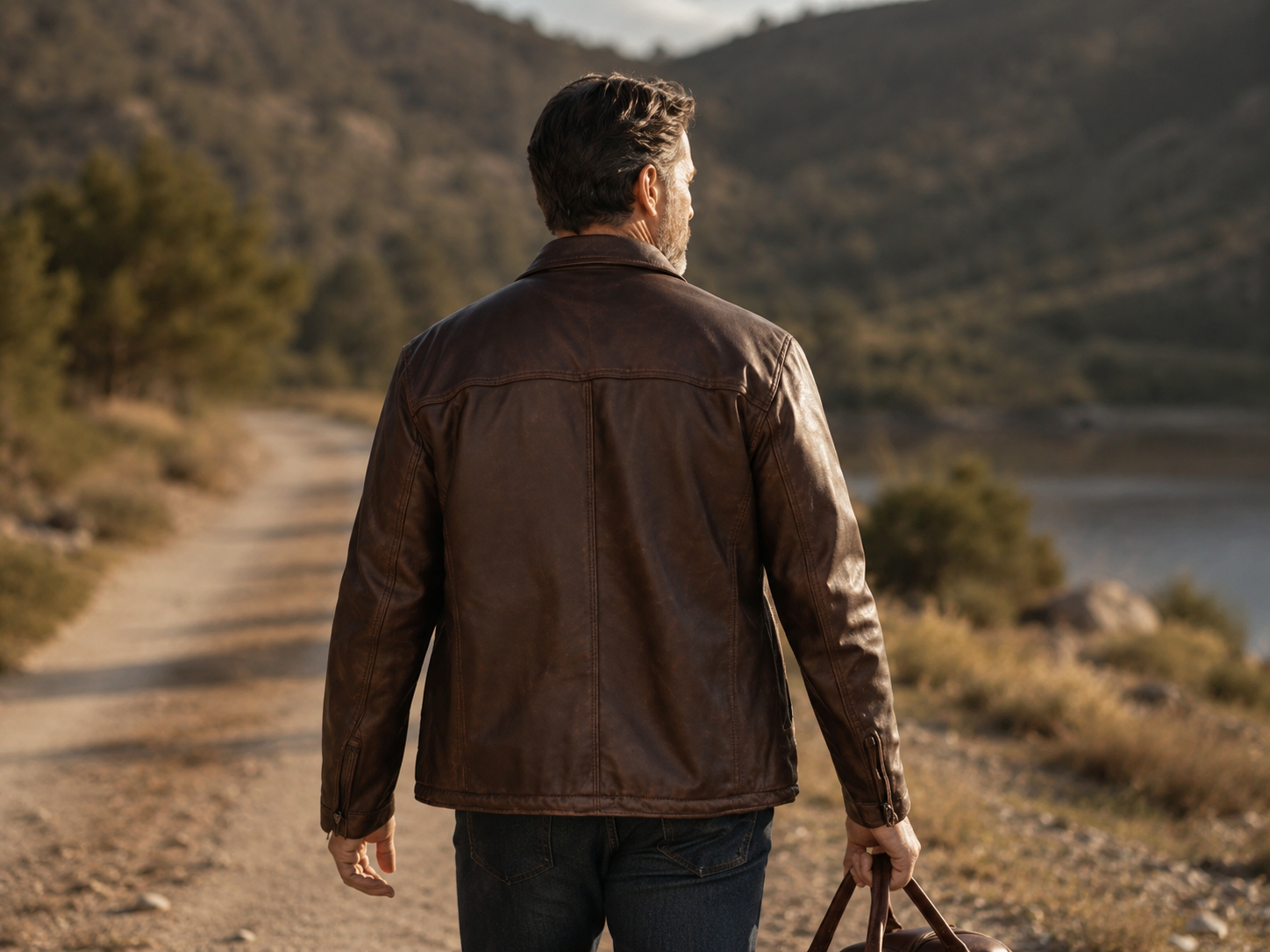 Men’s Full-Grain Lambskin Leather Driving Jacket – Mahogany Brown