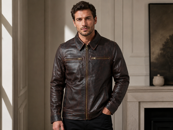 Men’s Full-Grain Cowhide Leather Flight Jacket – Brown