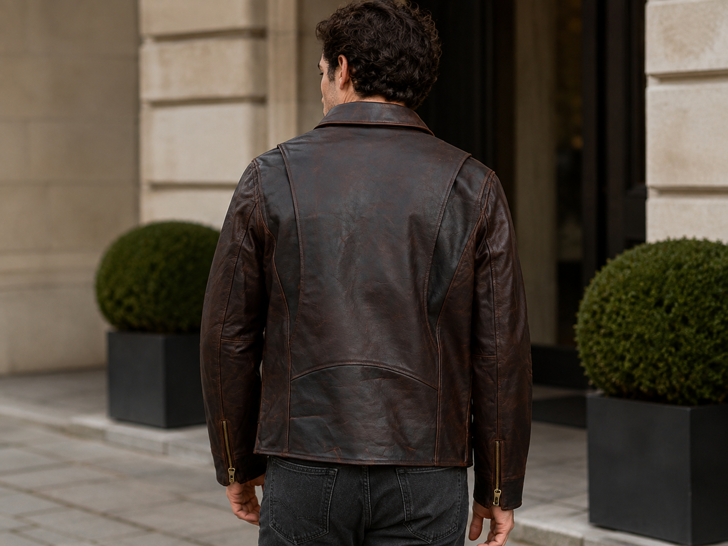 Men’s Full-Grain Cowhide Leather Flight Jacket – Brown