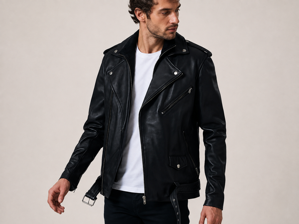 Men’s Black Sheepskin Leather Double Rider Jacket