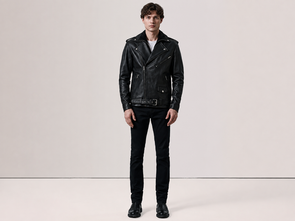 Men’s Black Sheepskin Leather Double Rider Jacket