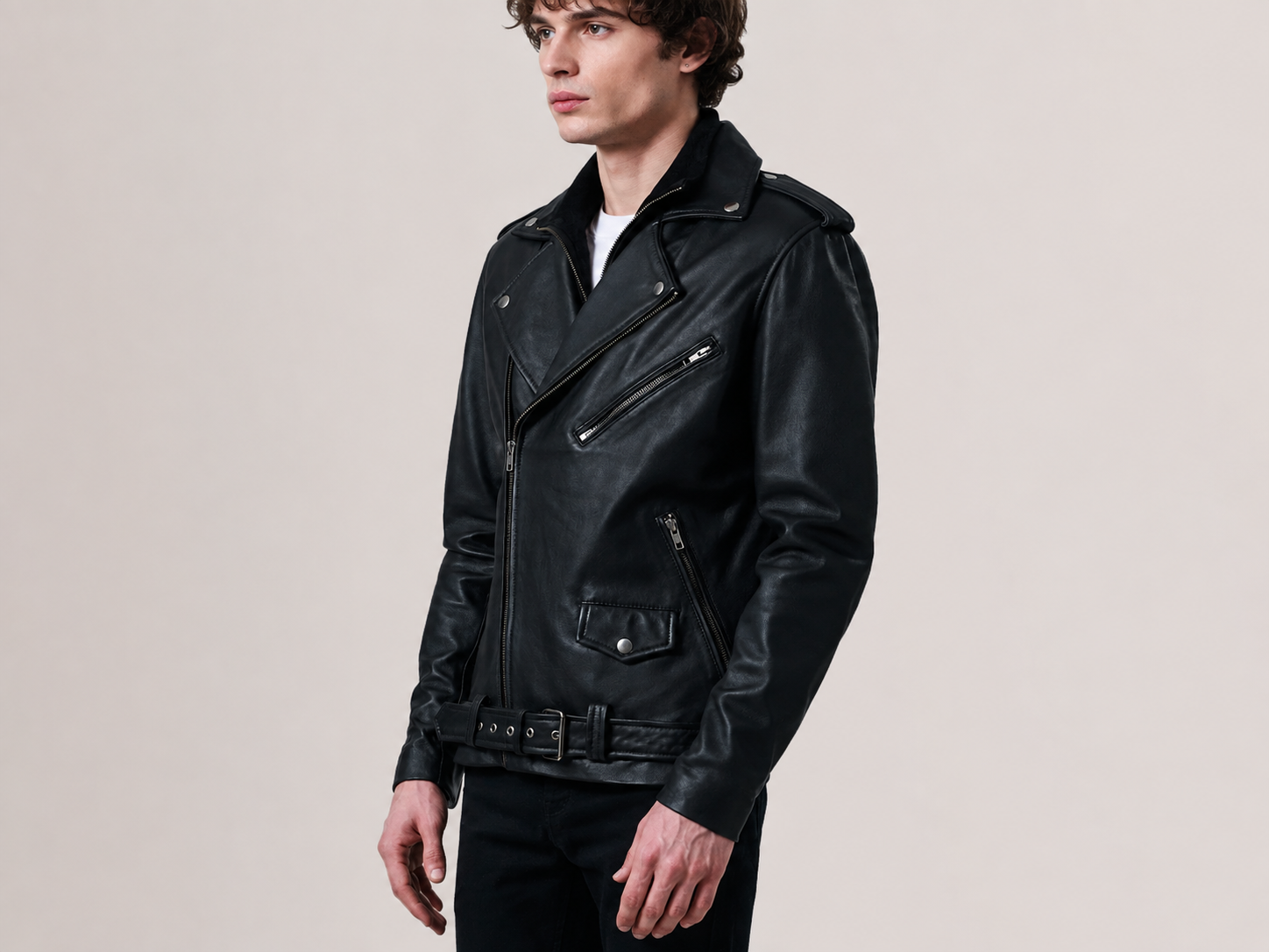 Men’s Black Sheepskin Leather Double Rider Jacket