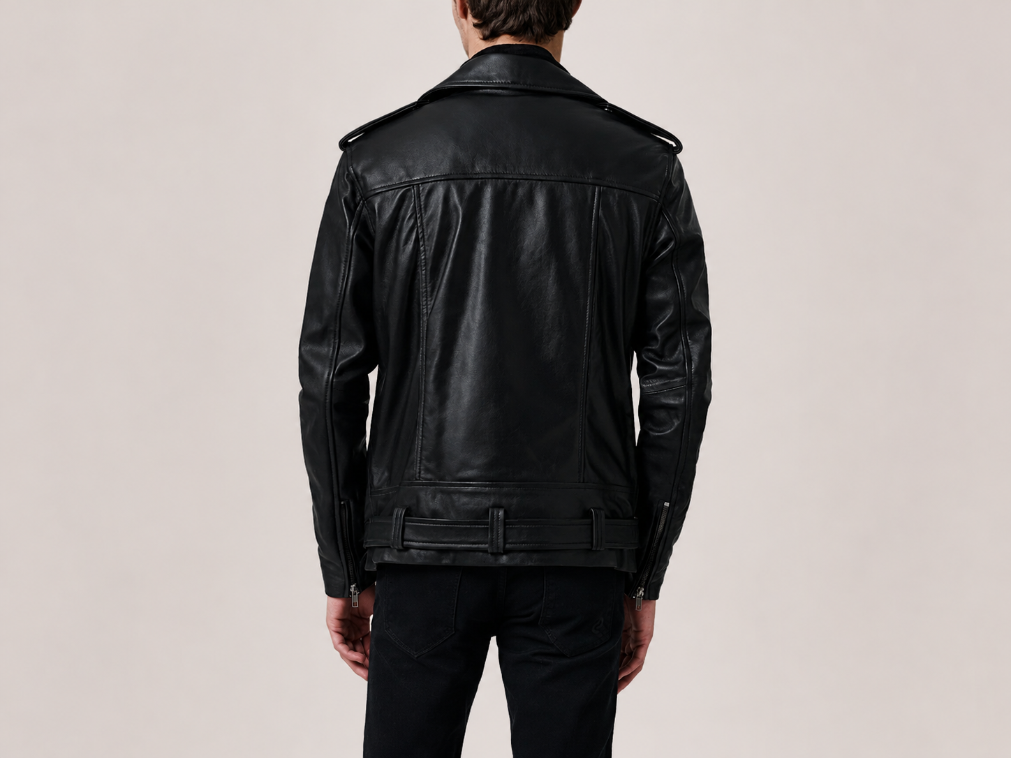Men’s Black Sheepskin Leather Double Rider Jacket