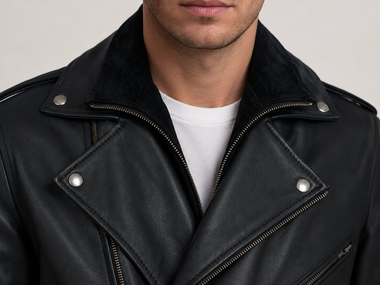 Men’s Black Sheepskin Leather Double Rider Jacket