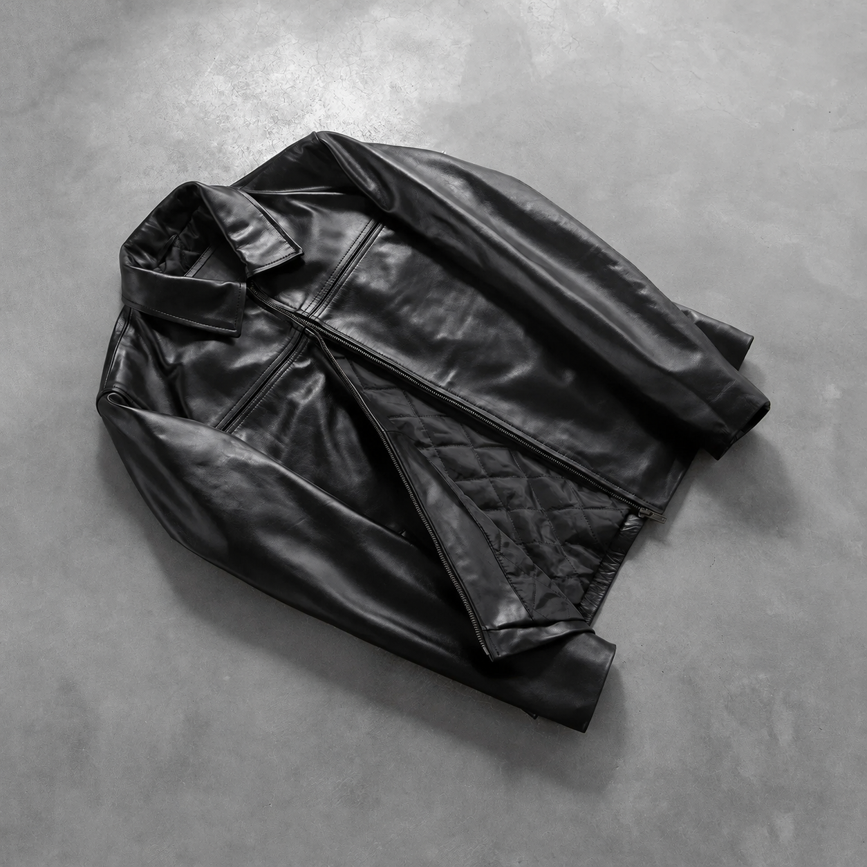 Men’s Black Cowhide Leather Jacket with Shirt Collar
