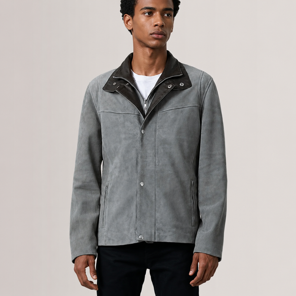 Men’s Grey Goatskin Suede Cafe Racer Jacket