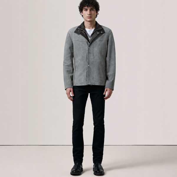 Men’s Grey Goatskin Suede Cafe Racer Jacket